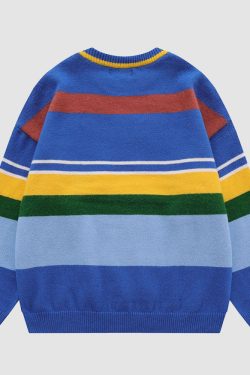 Style Core Aesthetics, New Style Trends Cute Bear & Stripe Pattern Sweater