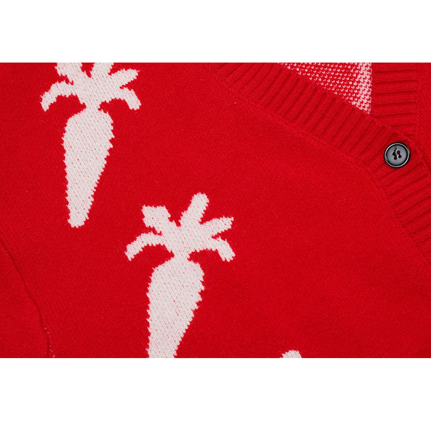 Style Core Aesthetics, New Style Trends Cute Carrot Pattern Cardigan Sweater Style Core Aesthetics, New Style Trends Cute Carrot Pattern Cardigan Sweater