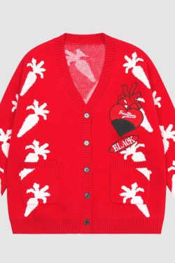 Style Core Aesthetics, New Style Trends Cute Carrot Pattern Cardigan Sweater
