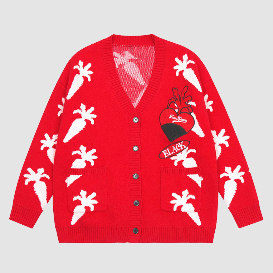 Style Core Aesthetics, New Style Trends Cute Carrot Pattern Cardigan Sweater Style Core Aesthetics, New Style Trends Cute Carrot Pattern Cardigan Sweater