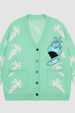 Style Core Aesthetics, New Style Trends Cute Carrot Pattern Cardigan Sweater