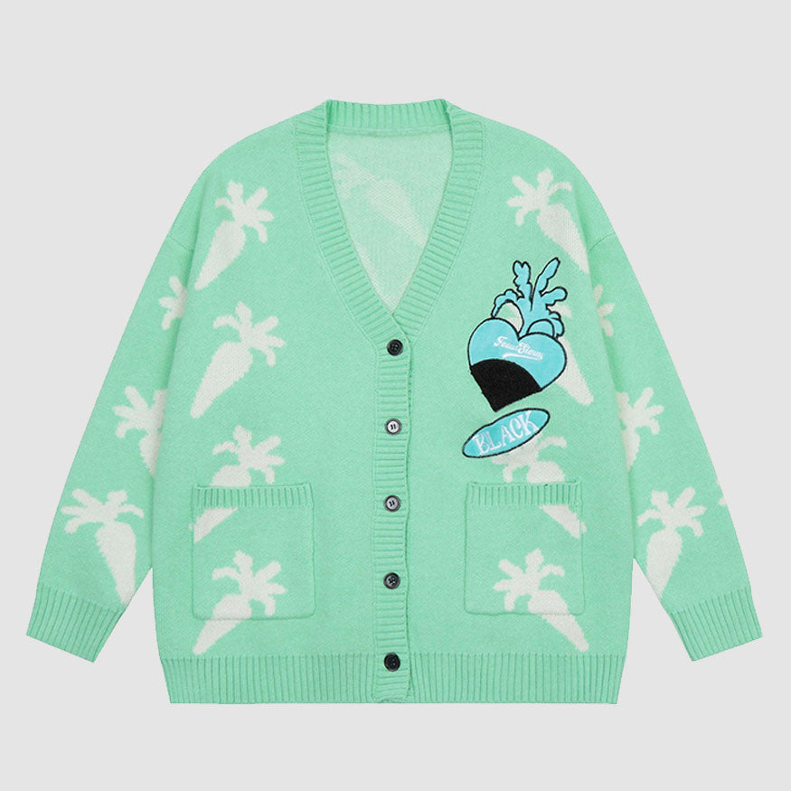 Style Core Aesthetics, New Style Trends Cute Carrot Pattern Cardigan Sweater Style Core Aesthetics, New Style Trends Cute Carrot Pattern Cardigan Sweater