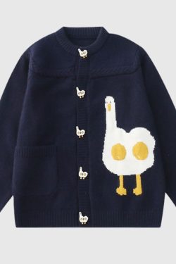 Style Core Aesthetics, New Style Trends Cute Cartoon White Chicken Sweater Cardigan
