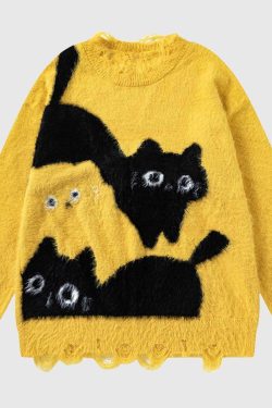 Style Core Aesthetics, New Style Trends Cute Cat Pattern Sweater