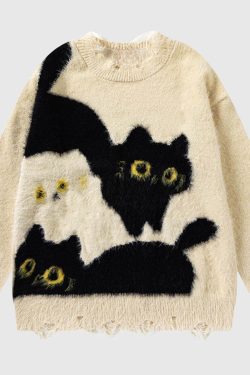 Style Core Aesthetics, New Style Trends Cute Cat Pattern Sweater