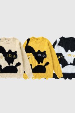 Style Core Aesthetics, New Style Trends Cute Cat Pattern Sweater