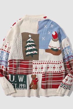 Style Core Aesthetics, New Style Trends Cute Christmas Bear Pattern Knit Sweater