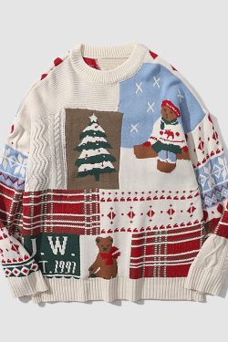 Style Core Aesthetics, New Style Trends Cute Christmas Bear Pattern Knit Sweater