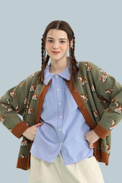 Style Core Aesthetics, New Style Trends Cute Dog Pattern Cardigan Sweater