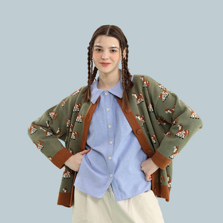 Style Core Aesthetics, New Style Trends Cute Dog Pattern Cardigan Sweater Style Core Aesthetics, New Style Trends Cute Dog Pattern Cardigan Sweater