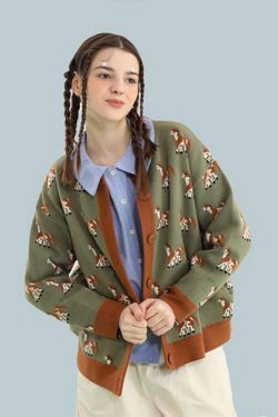 Style Core Aesthetics, New Style Trends Cute Dog Pattern Cardigan Sweater