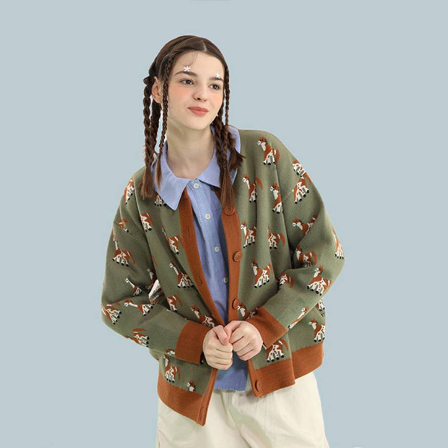 Style Core Aesthetics, New Style Trends Cute Dog Pattern Cardigan Sweater Style Core Aesthetics, New Style Trends Cute Dog Pattern Cardigan Sweater