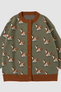 Style Core Aesthetics, New Style Trends Cute Dog Pattern Cardigan Sweater
