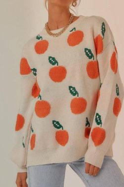 Style Core Aesthetics, New Style Trends Cute Orange Pattern Knit Sweater