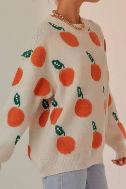 Style Core Aesthetics, New Style Trends Cute Orange Pattern Knit Sweater