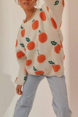 Style Core Aesthetics, New Style Trends Cute Orange Pattern Knit Sweater