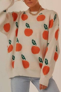 Style Core Aesthetics, New Style Trends Cute Orange Pattern Sweater