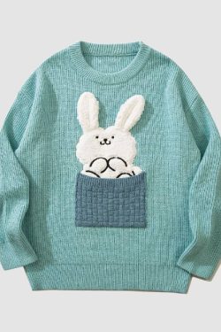 Style Core Aesthetics, New Style Trends Cute Pocket Rabbit Knit Sweater