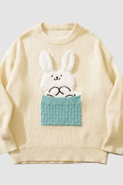 Style Core Aesthetics, New Style Trends Cute Pocket Rabbit Knit Sweater