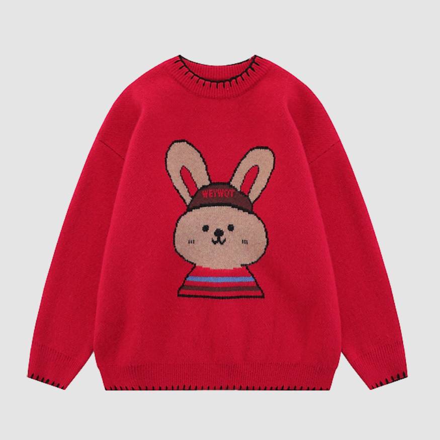 Style Core Aesthetics, New Style Trends Cute Rabbit Pattern Trim Sweater Style Core Aesthetics, New Style Trends Cute Rabbit Pattern Trim Sweater