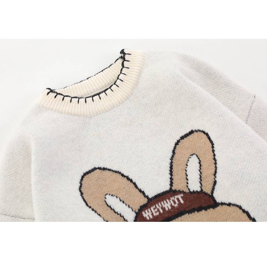 Style Core Aesthetics, New Style Trends Cute Rabbit Pattern Trim Sweater Style Core Aesthetics, New Style Trends Cute Rabbit Pattern Trim Sweater