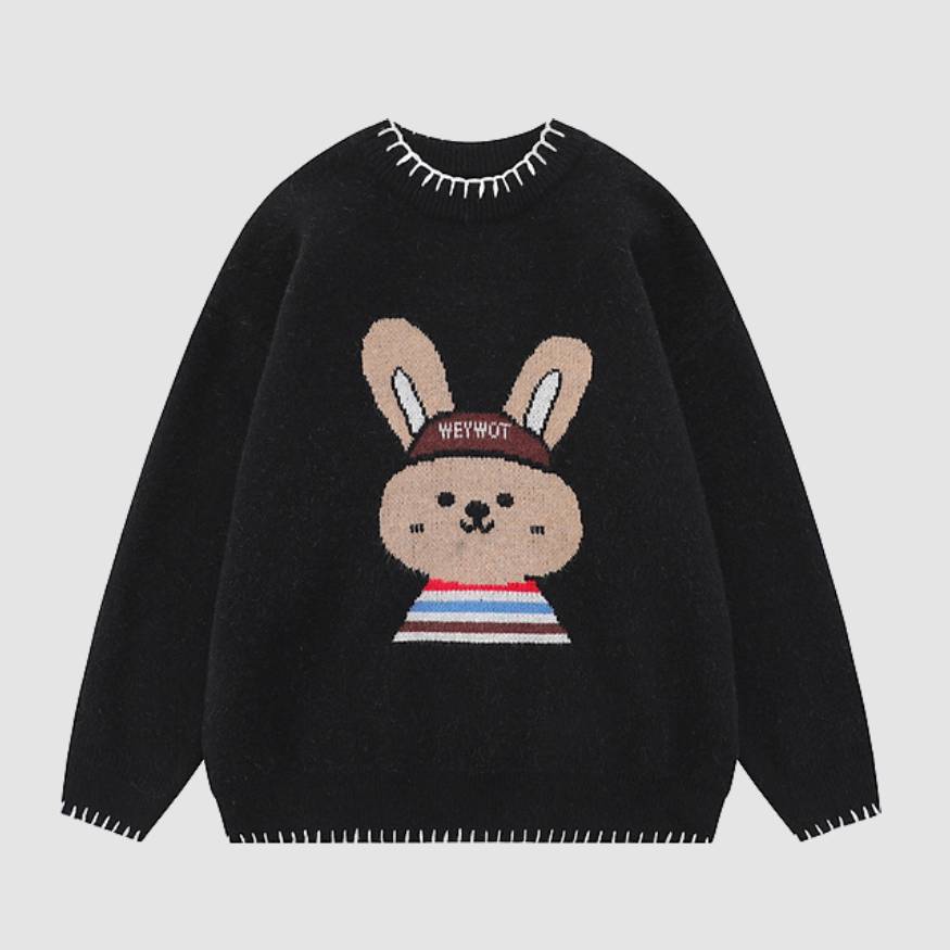 Style Core Aesthetics, New Style Trends Cute Rabbit Pattern Trim Sweater Style Core Aesthetics, New Style Trends Cute Rabbit Pattern Trim Sweater