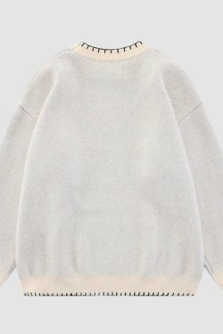 Style Core Aesthetics, New Style Trends Cute Rabbit Pattern Trim Sweater