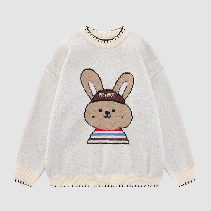 Style Core Aesthetics, New Style Trends Cute Rabbit Pattern Trim Sweater Style Core Aesthetics, New Style Trends Cute Rabbit Pattern Trim Sweater