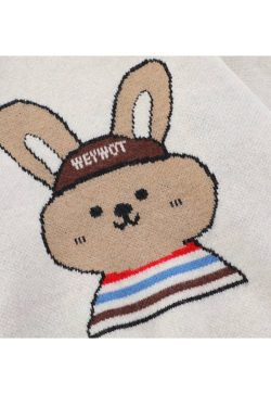Style Core Aesthetics, New Style Trends Cute Rabbit Pattern Trim Sweater