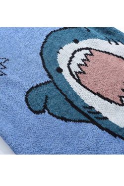 Style Core Aesthetics, New Style Trends Cute Shark Pattern Turtleneck Knit Sweater