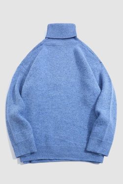 Style Core Aesthetics, New Style Trends Cute Shark Pattern Turtleneck Knit Sweater