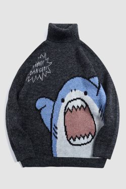 Style Core Aesthetics, New Style Trends Cute Shark Pattern Turtleneck Sweater