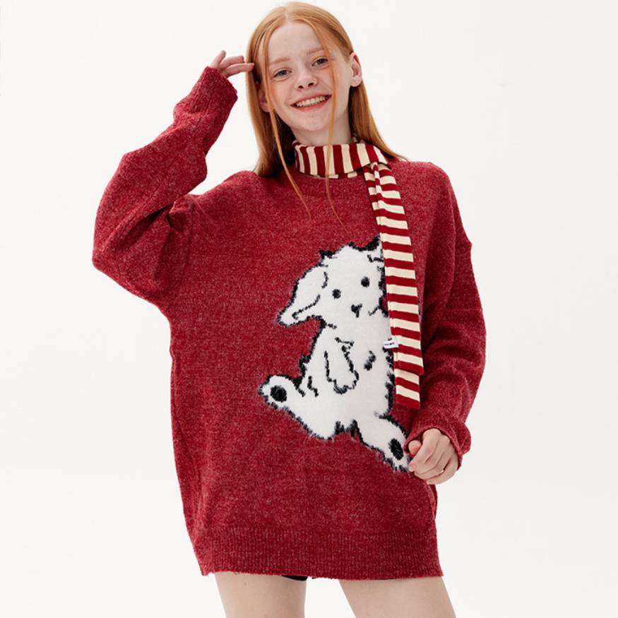 Style Core Aesthetics, New Style Trends Dancing Goat Pattern Sweater Style Core Aesthetics, New Style Trends Dancing Goat Pattern Sweater