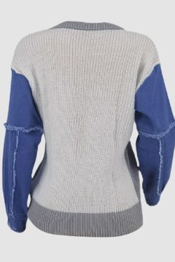 Style Core Aesthetics, New Style Trends Denim Patchwork Color Contrast Design Pullover