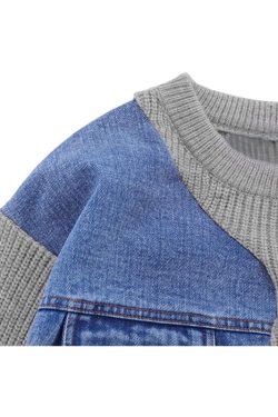 Style Core Aesthetics, New Style Trends Denim Patchwork Design Pullover