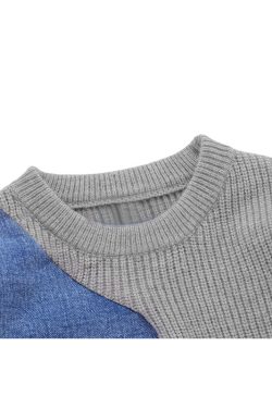 Style Core Aesthetics, New Style Trends Denim Patchwork Design Pullover