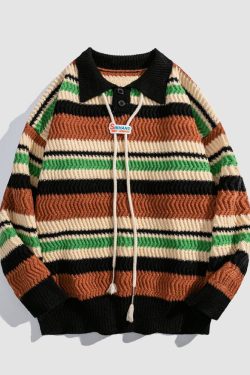 Style Core Aesthetics, New Style Trends Detachable Drawing Striped Sweater
