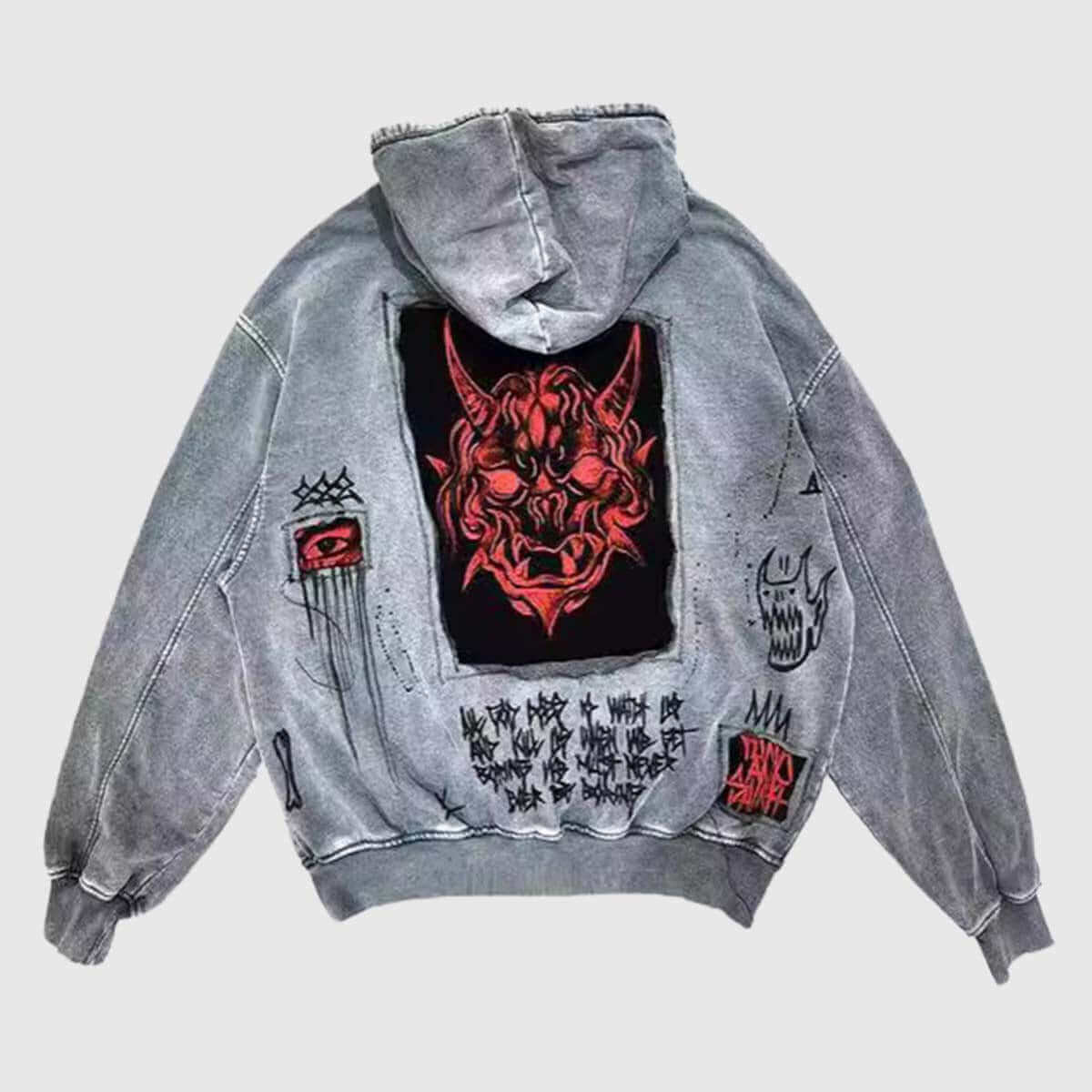 Style Core Aesthetics, New Style Trends Devil Patchwork Hoodie Style Core Aesthetics, New Style Trends Devil Patchwork Hoodie