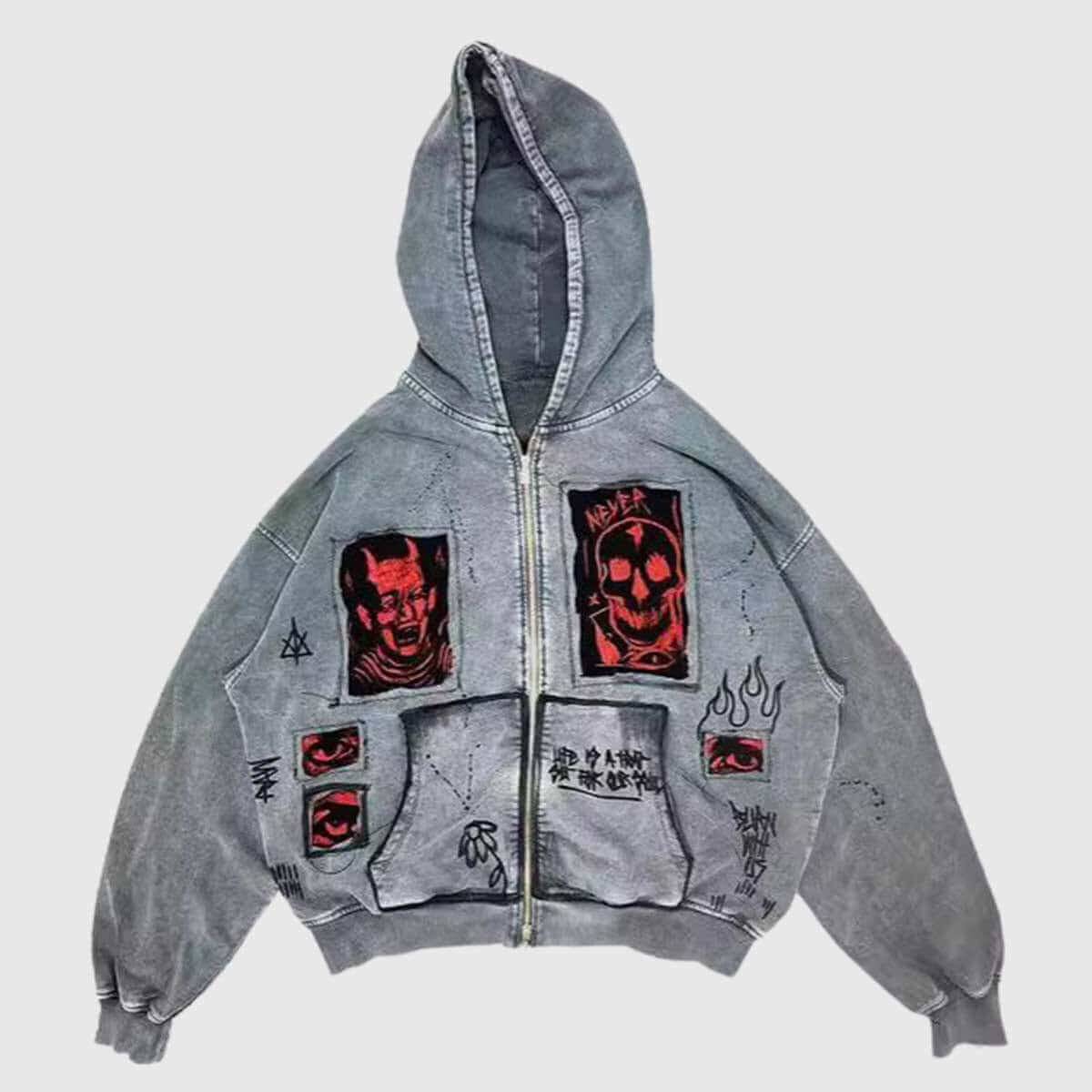 Style Core Aesthetics, New Style Trends Devil Patchwork Hoodie Style Core Aesthetics, New Style Trends Devil Patchwork Hoodie