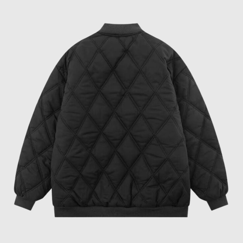 Style Core Aesthetics, New Style Trends Diamond Pattern Vintage Baseball Jacket Style Core Aesthetics, New Style Trends Diamond Pattern Vintage Baseball Jacket