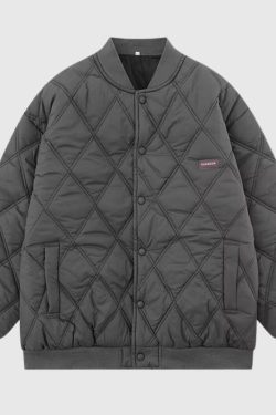 Style Core Aesthetics, New Style Trends Diamond Pattern Vintage Baseball Jacket