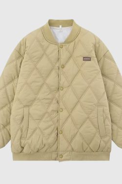 Style Core Aesthetics, New Style Trends Diamond Pattern Vintage Baseball Jacket