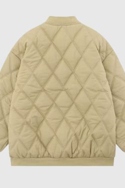 Style Core Aesthetics, New Style Trends Diamond Pattern Vintage Baseball Jacket