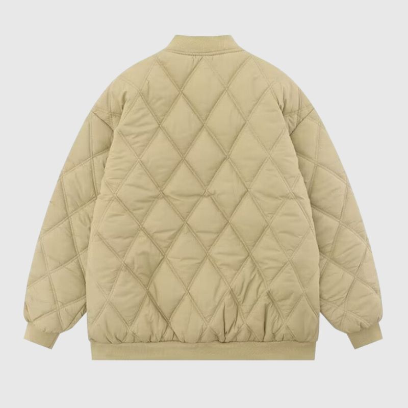 Style Core Aesthetics, New Style Trends Diamond Pattern Vintage Baseball Jacket Style Core Aesthetics, New Style Trends Diamond Pattern Vintage Baseball Jacket