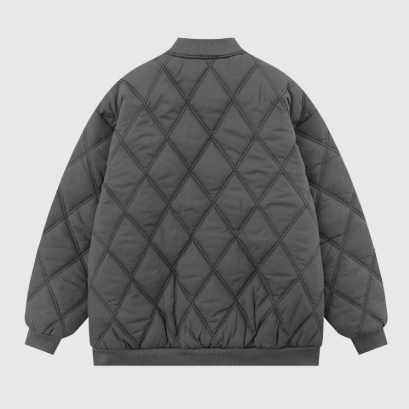 Style Core Aesthetics, New Style Trends Diamond Pattern Vintage Baseball Jacket Style Core Aesthetics, New Style Trends Diamond Pattern Vintage Baseball Jacket