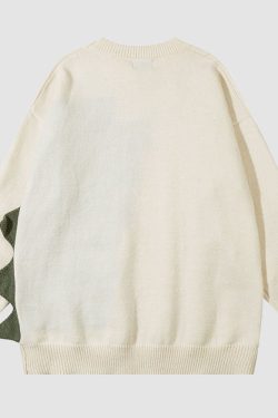 Style Core Aesthetics, New Style Trends Dinosaur Pattern Patchwork Solid Color Sweater