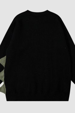 Style Core Aesthetics, New Style Trends Dinosaur Pattern Patchwork Solid Color Sweater