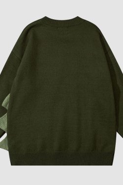Style Core Aesthetics, New Style Trends Dinosaur Pattern Patchwork Solid Color Sweater