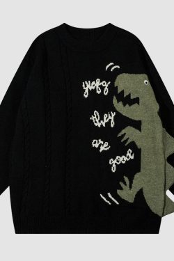 Style Core Aesthetics, New Style Trends Dinosaur Pattern Patchwork Solid Color Sweater