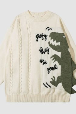 Style Core Aesthetics, New Style Trends Dinosaur Pattern Patchwork Solid Color Sweater